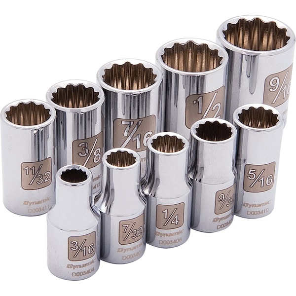 Tools 1/4" Drive 10 Piece 12 Point, Std SAE Socket Set, 3/16" - 9/16"